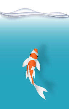 fish.Koi  fish in the blue water vector paper art illustration paper cut.jpg