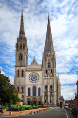Fototapeta na wymiar Facade of Chartres Cathedral, France in summer
