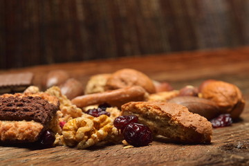 cereal biscuits with chocolate and dried fruits