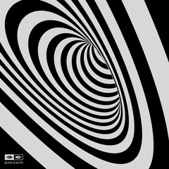 Black and white abstract striped background. Optical art. 3D vector illustration.