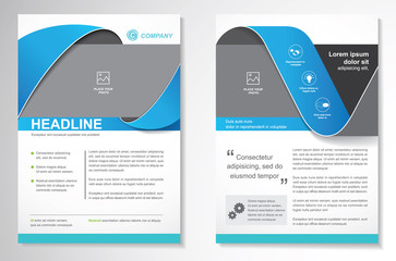 Vector Brochure Flyer design Layout template, size A4, Curve design, Blue color front page and back page, infographics.Easy to use and edit.