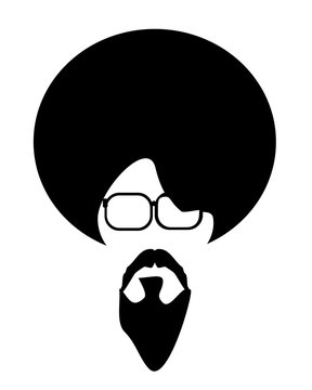 man with round hairstyle and goatee and glasses