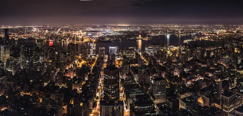 Papier Peint photo New York New York, Manhattan Vue aérienne de nuit forment l& 39 Empire State Building