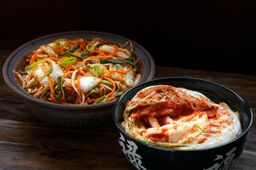 Traditional Korean kimchi appetizer. The concept of healthy fermented food.