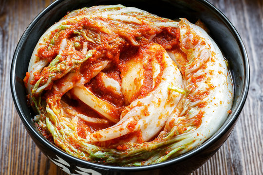 Traditional Korean kimchi appetizer. The concept of healthy fermented food.