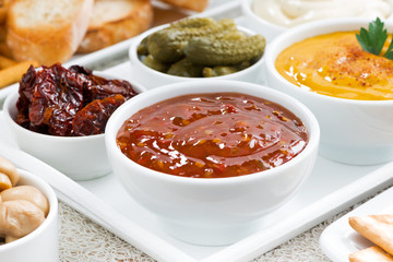 sweet and sour tomato sauce and a variety of snacks