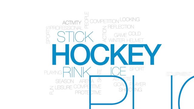 Hockey animated word cloud, text design animation. Kinetic typography.
