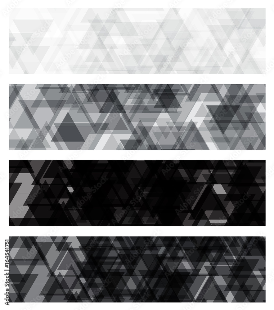 Wall mural a set design of abstract modern vector bright horizontal web banner black and white with shiny polyg
