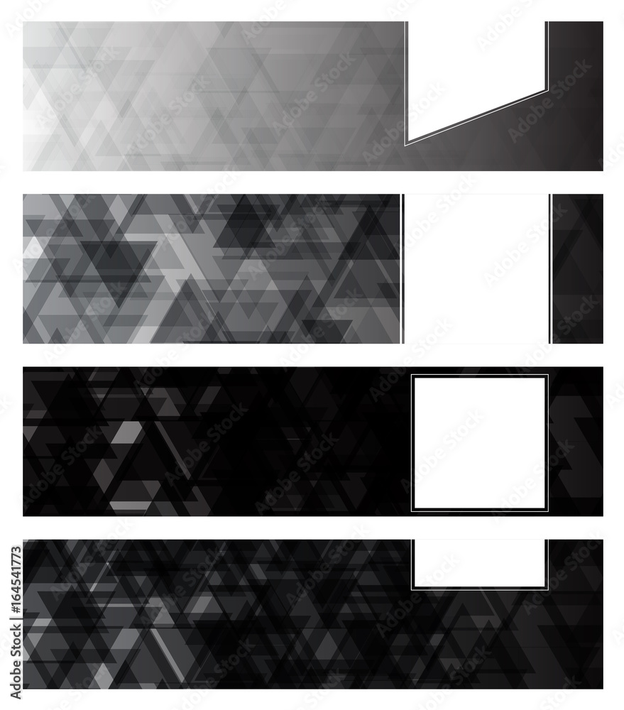 Sticker a set design of abstract modern vector bright horizontal web banner black and white with shiny polyg