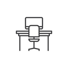 Office table line icon, outline vector sign, linear style pictogram isolated on white. Workplace symbol, logo illustration. Editable stroke. Pixel perfect graphics