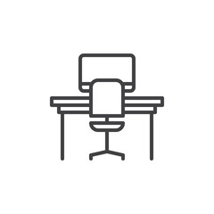 Office table line icon, outline vector sign, linear style pictogram isolated on white. Workplace symbol, logo illustration. Editable stroke. Pixel perfect graphics