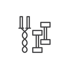 Jump rope and dumbbell workout line icon, outline vector sign, linear style pictogram isolated on white. Fitness gymnastics symbol, logo illustration. Editable stroke. Pixel perfect graphics