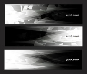 A set design of abstract modern vector bright horizontal web banner black and white with shiny polygonal background illustration eps10