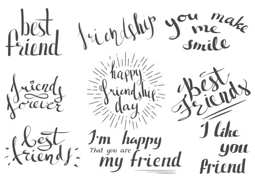 Vector lettering for the International Friendship Day.  Usable as greeting cards, posters. Hand-painted lettering
