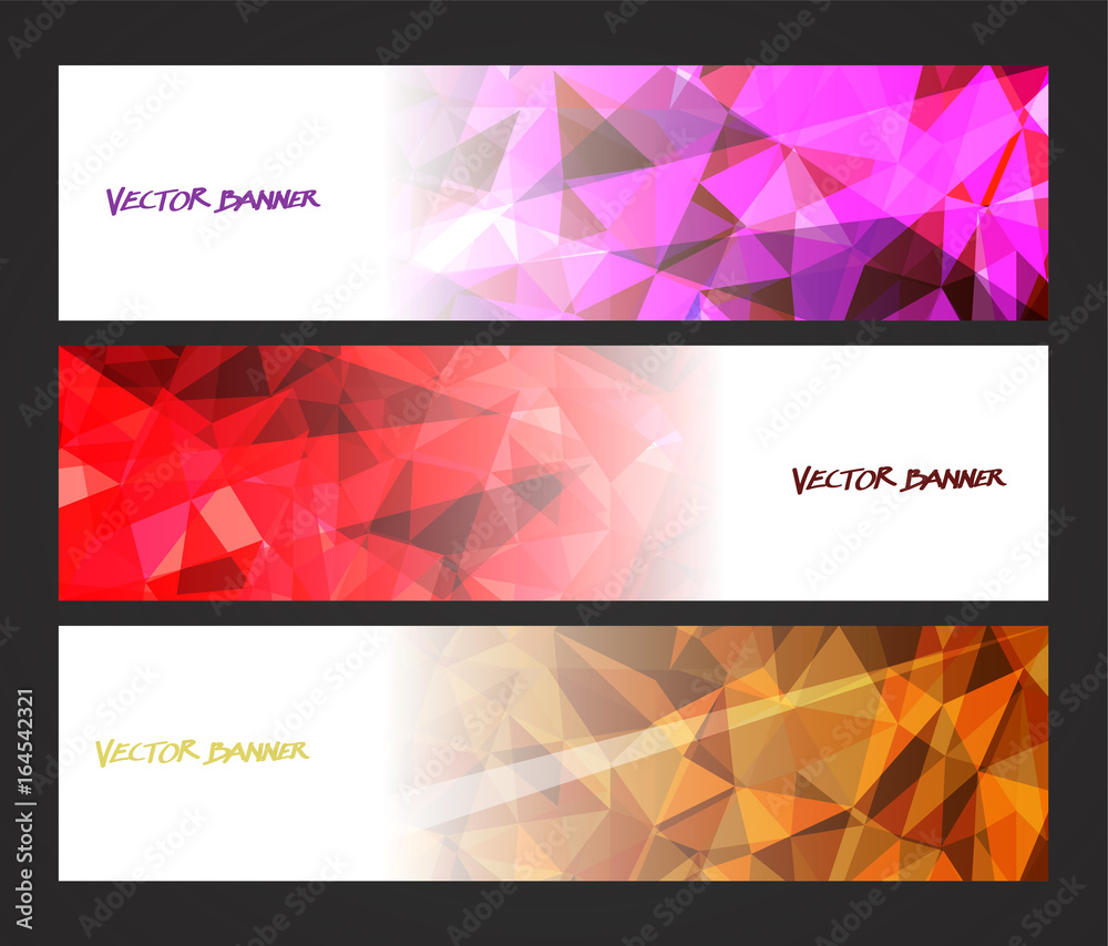 Wall mural a set design of abstract modern vector bright horizontal web banner colourful with shiny polygonal b