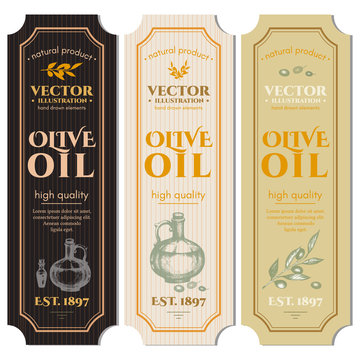 Olive oil banner. Labels for olive oils retro vintage vector