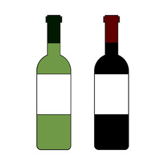 Red and White Wine Bottles Isolated Icon Vector