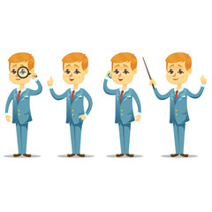 Vector illustration - funny cartoon guy with glasses in various poses handsome young businessman