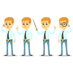 Vector illustration - funny cartoon guy with glasses in various poses handsome young businessman