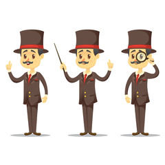 Vector illustration - funny cartoon Victorian Gentleman in various poses handsome English businessman