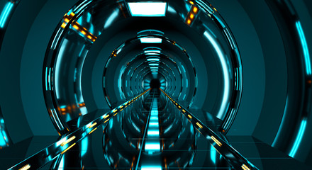 Dark futuristic spaceship corridor 3D rendering © sdecoret