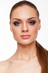 Obraz premium Blonde model with professional make up on white background