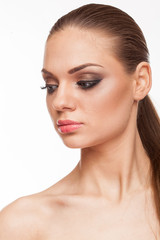 Obraz premium Blonde model with professional make up on white background