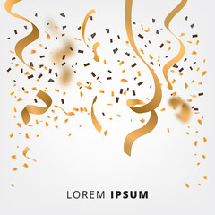 Abstract background with many falling gold tiny confetti pieces. vector background