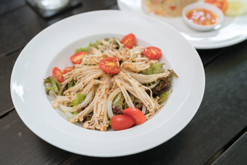Top view food : Golden Mushroom Vegetables salad.
