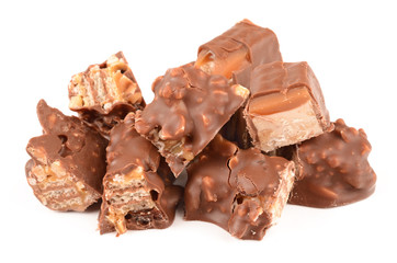 Chocolate with caramel on a white background