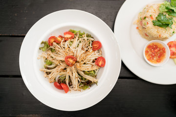 Top view food : Golden Mushroom Vegetables salad.