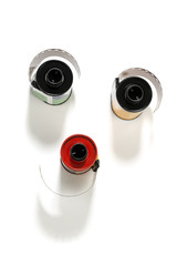 Rolls of dia positive films isolated on white background. 