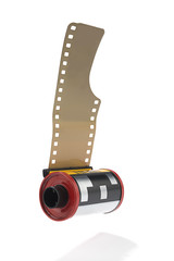 Old negative 35mm film strip on white background   
