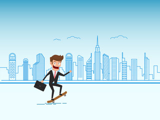 Businessman on skateboard with briefcase.