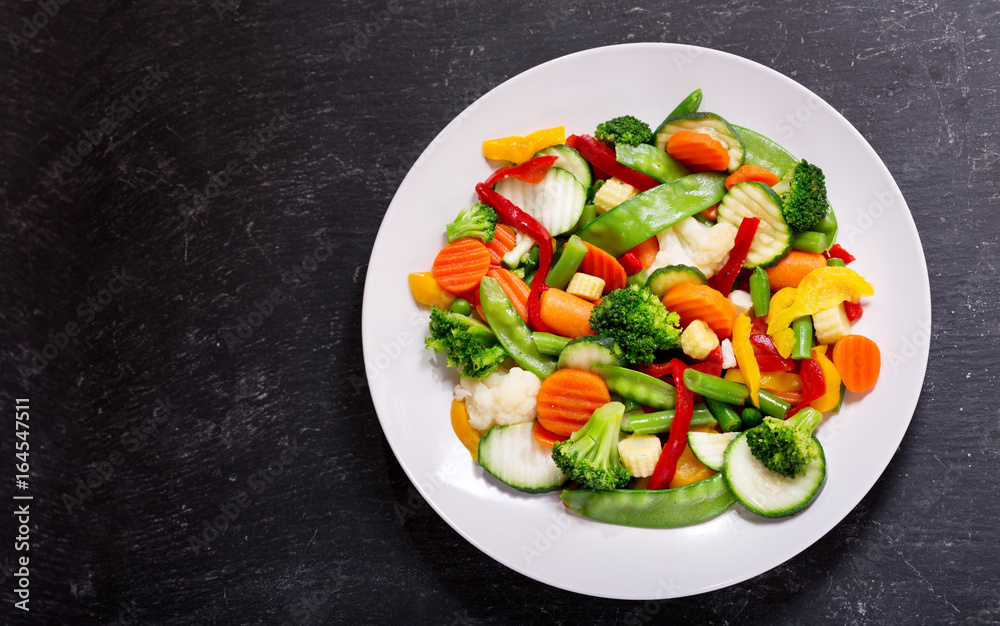 Canvas Prints plate of stir fry vegetables, top view