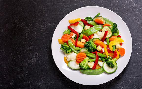 Plate Of Stir Fry Vegetables, Top View