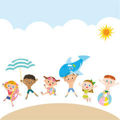 Obraz na płótnie Canvas 海水浴で遊ぶ子供達