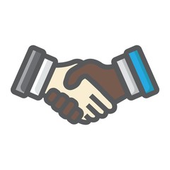 Business handshake colorful line icon, contract and agreement, vector graphics, a filled pattern on a white background, eps 10.