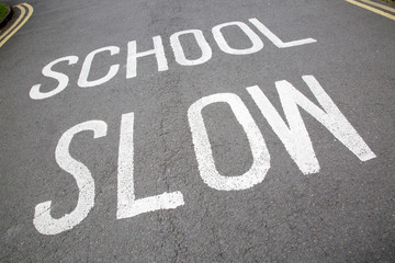 Fototapeta premium School Slow Traffic Warning Sign