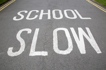 Fototapeta premium School Slow Traffic Warning Sign