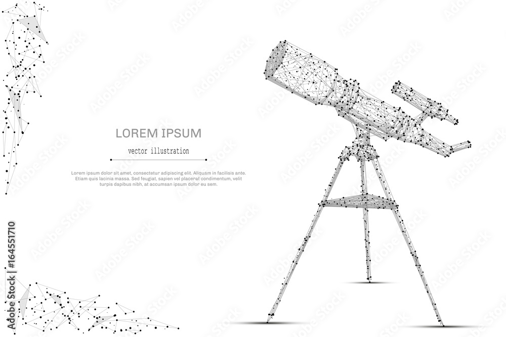 Poster abstract mash line and point telescope on white background with an inscription. starry sky or space,