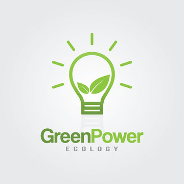 Eco light bulb - Green Power Idea. Green eco concept with leaves for ecology, eco friendly, natural business or product.