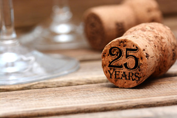 25 years anniversary on champagne cork stopper