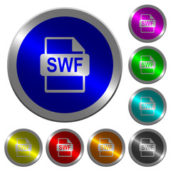 Fototapeta na wymiar SWF file format luminous coin-like round color buttons
