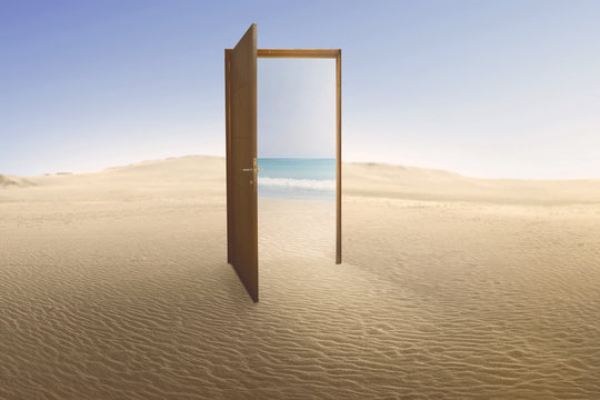 Open door with access to the beach from desert