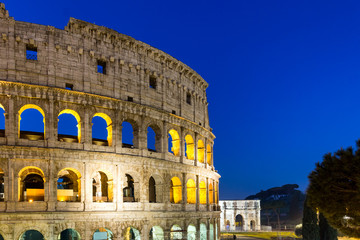 View of Colosseum in Rome at sunrise, Italy, Europe