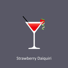 Strawberry Daiquiri cocktail icon on dark background in flat style