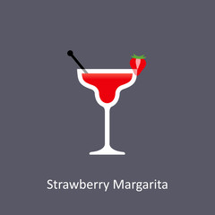 Strawberry Margarita cocktail icon on dark background in flat style