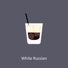 White Russian cocktail icon on dark background in flat style