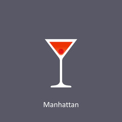 Manhattan cocktail icon on dark background in flat style